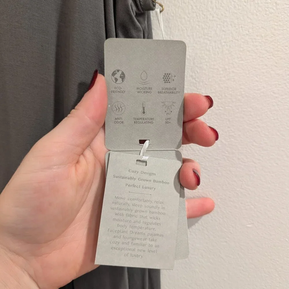 FACEPLANT DREAMS Nwt Bamboo V-Neck Nightshirt S Earl Gray Gray/Green SOFT - Picture 7 of 15